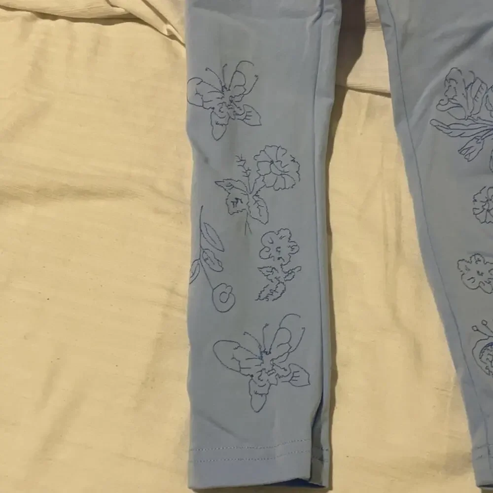 Ralph Lauren 5 light blue cotton spandex floral ankle embroidered legging euc